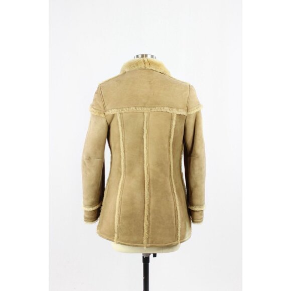 Vintage 70's Tan Genuine Sheepskin Suede Leather Shearling Ranch Coat, Size 6/XS - Picture 3 of 16